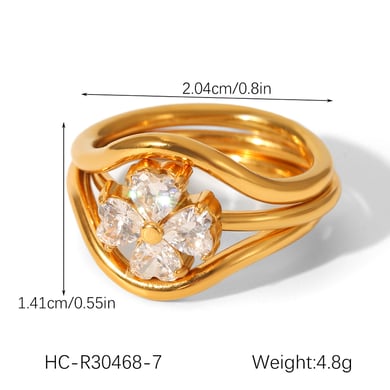 1 Piece Daily Flower Stainless Steel  Zircon Statement Rings h5 Picture2