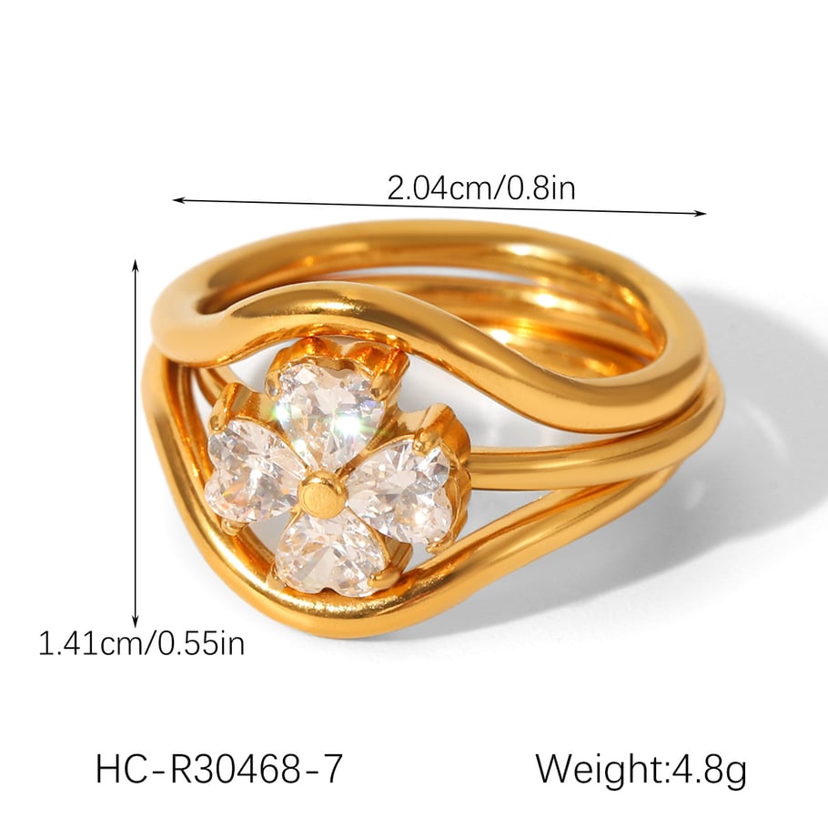 1 Piece Daily Flower Stainless Steel  Zircon Statement Rings Picture2