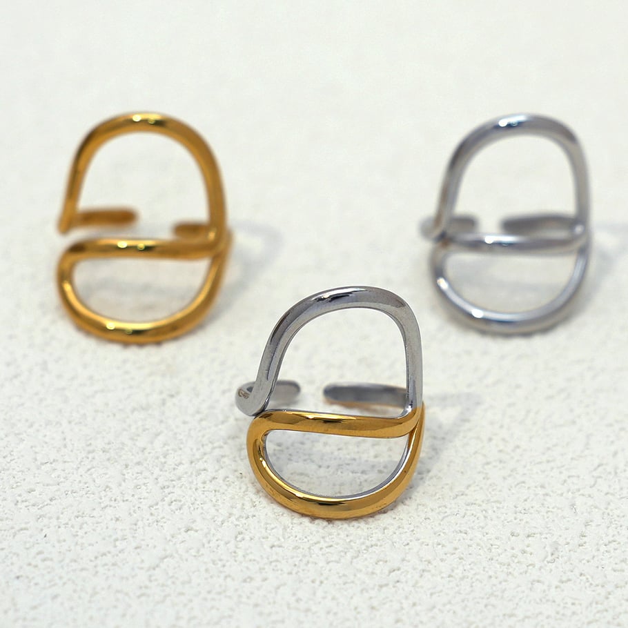 Anillos llamativos de acero inoxidable dorados con forma irregular informal de 1 pieza Imagen6