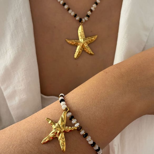 Natural Stone Starfish Necklace Set