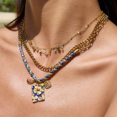 1 collar colgante lujoso de acero inoxidable brillante de color dorado para mujer h5 Imagen2