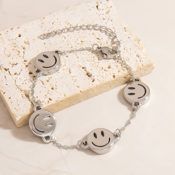 1 Stück Edelstahl-Kettenarmband mit lächelndem Gesicht