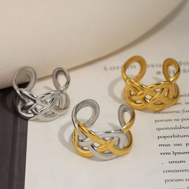 Anillos llamativos de acero inoxidable tejido informal en color dorado de 1 pieza h5 Imagen4