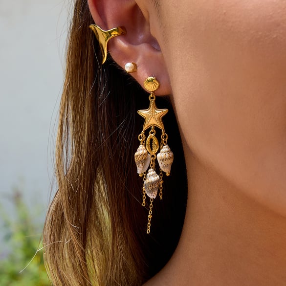 1 Pair Oceanic Natural Shell Stainless Steel Gold Color Women's Drop Earrings