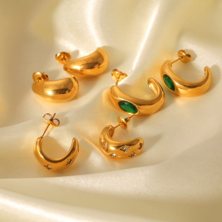 1 Pair Irregular Shape Stainless Steel Gold Color Zircon Women's Stud Earrings Picture6