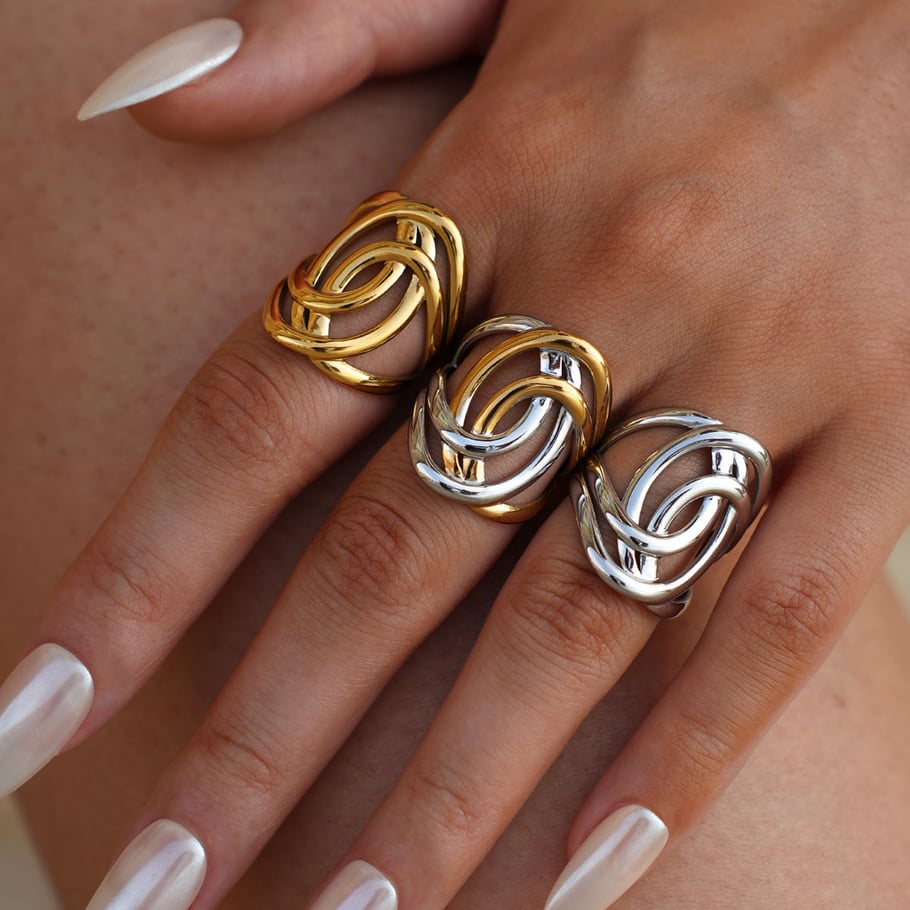1 pezzo semplice casual forma irregolare anelli in acciaio inossidabile color oro Immagine8