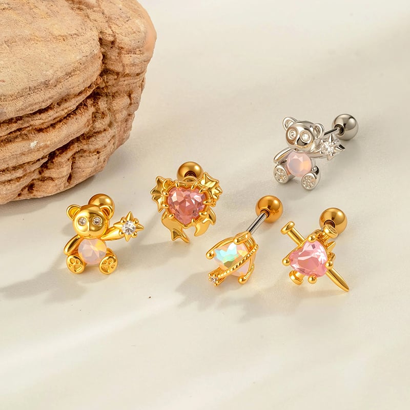 1 pieza de pendientes de perforación para mujer con circonitas de color cobre y dorado de Sweet Bear Imagen4