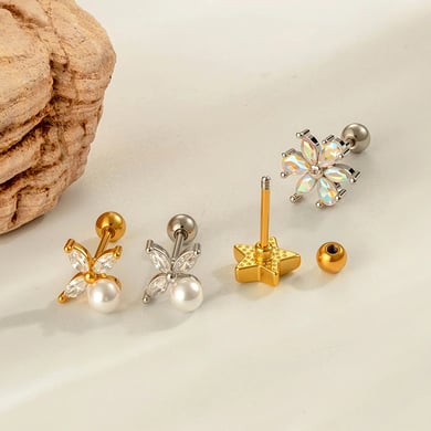 1 pieza de pendientes de perforación intrincados de cobre dorado con circonitas para mujer h5 Imagen3
