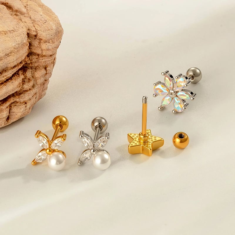 1 pieza de pendientes de perforación intrincados de cobre dorado con circonitas para mujer Imagen3