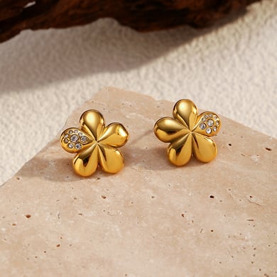 1 paio di orecchini a bottone in acciaio inossidabile color oro con fiore h5 Immagine3