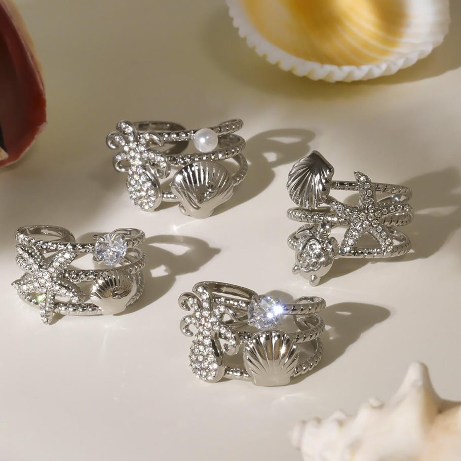 1 Piece Shinning Marine Organism Stainless Steel Gold Color Statement Rings h5Picture2