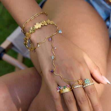 Bracelet à breloques pour femme, série romantique, perles douces, en acier inoxydable, couleur or h5 Image3