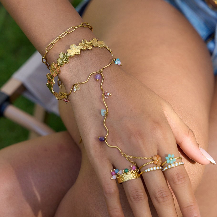 Bracelet à breloques pour femme, série romantique, perles douces, en acier inoxydable, couleur or Image3
