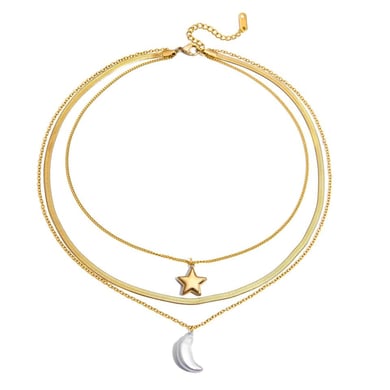 Conjunto de joyería clásica de acero inoxidable con perlas de agua dulce de 1 pieza, sol y luna, para mujer h5 