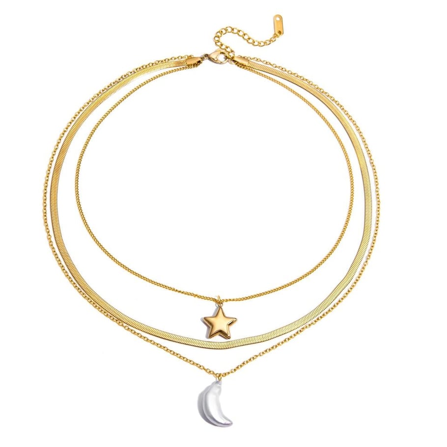 Conjunto de joyería clásica de acero inoxidable con perlas de agua dulce de 1 pieza, sol y luna, para mujer 