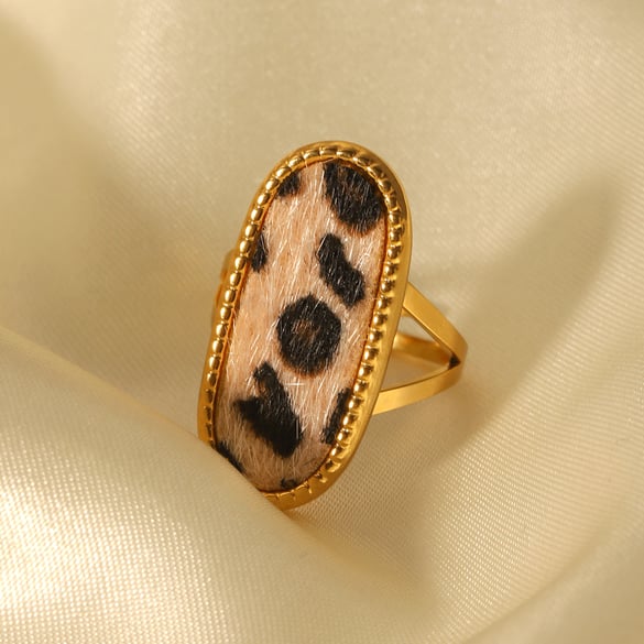 1 Pair Simple Series Daily Leopard Print Stainless Steel  Statement Rings 2