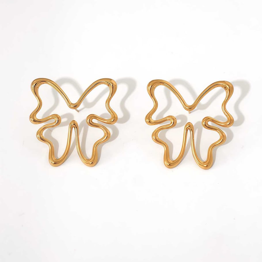 1 Pair Natural Butterfly Stainless Steel Gold Color Women's Stud Earrings