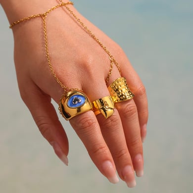 1 Piece Classic Heart Stainless Steel Gold Color Statement Rings h5 Picture6