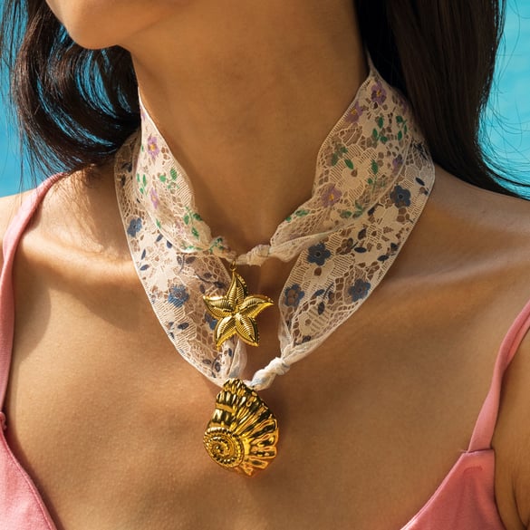 1 Piece Romantic Stainless Steel Gold Color Fabric Pendant Necklace