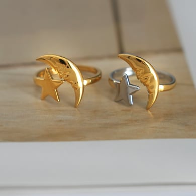 1 Piece Simple Casual Moon Stainless Steel  Gold Color  Statement Rings h5 Picture8