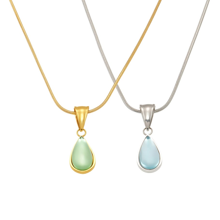 1 pezzo di splendida collana con ciondolo a goccia in vetro color oro in acciaio inossidabile da donna Immagine7