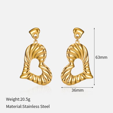 1 paio di orecchini pendenti a forma di cuore in acciaio inossidabile color oro h5 