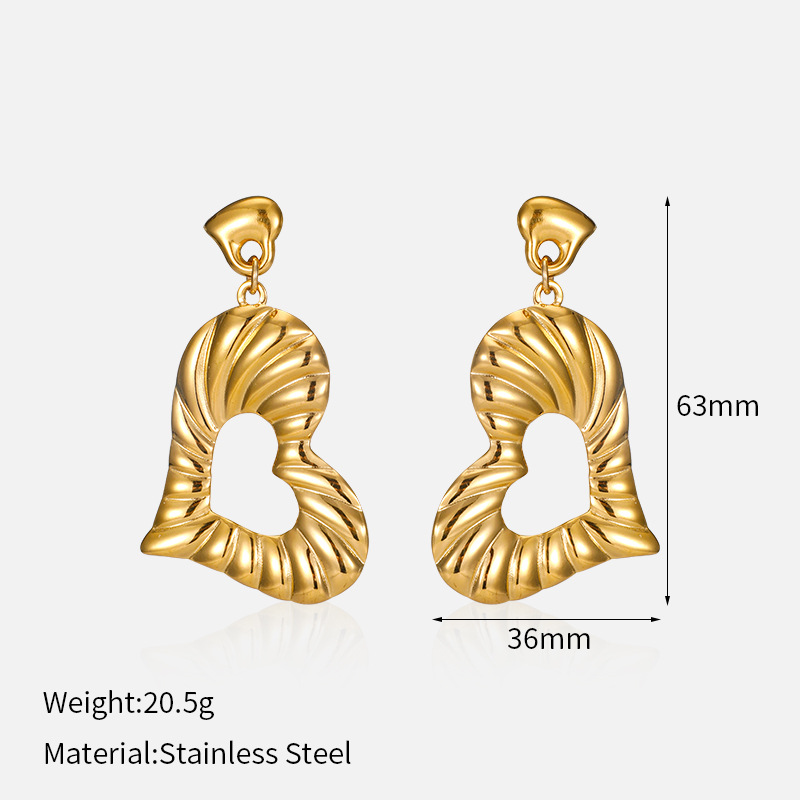 1 paio di orecchini pendenti a forma di cuore in acciaio inossidabile color oro 