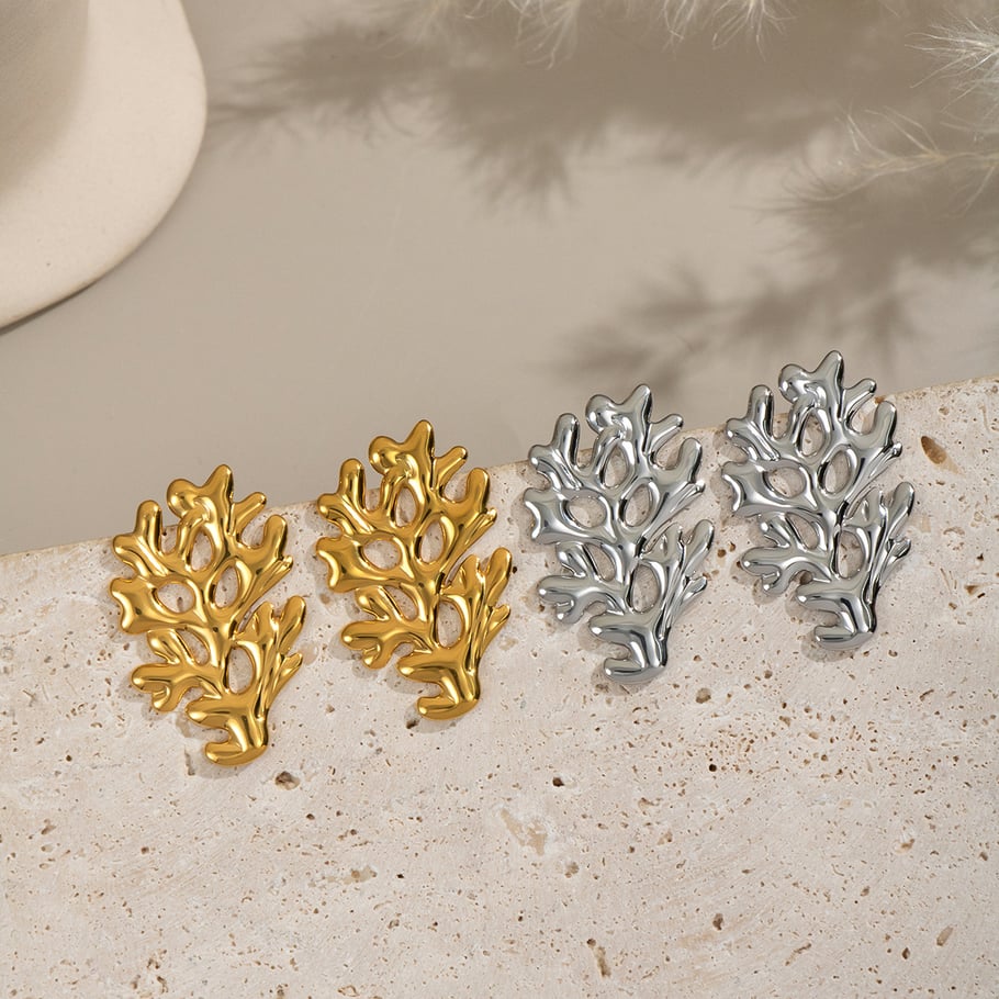 1 Pair Simple Series Daily Coral Stainless Steel  Gold Color  Women's Stud Earrings Picture3