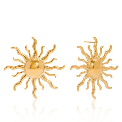 1 par de pendientes clásicos de sol de acero inoxidable color dorado para mujer h5 