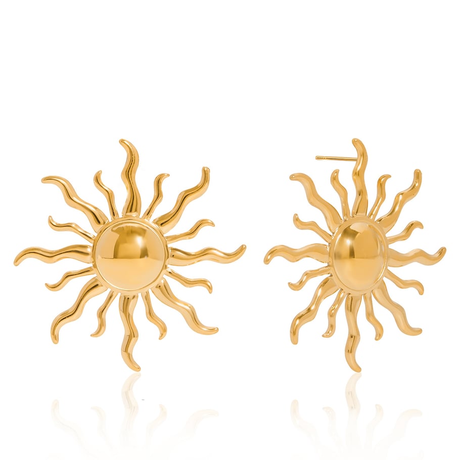 1 par de pendientes clásicos de sol de acero inoxidable color dorado para mujer 