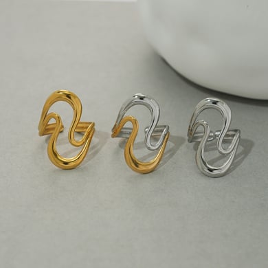 Anillos llamativos de acero inoxidable en color dorado con forma irregular simple de 1 pieza h5 Imagen4