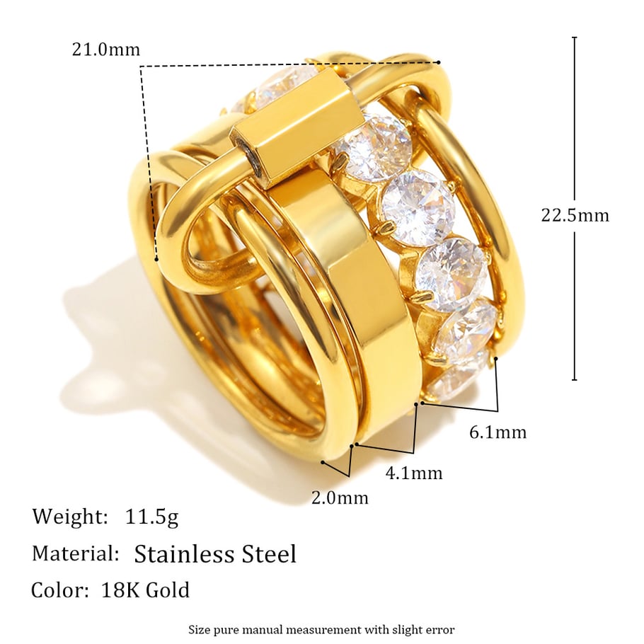 1 Piece Luxurious Series Casual Circle Stainless Steel Women's Gemstone Rings Picture2