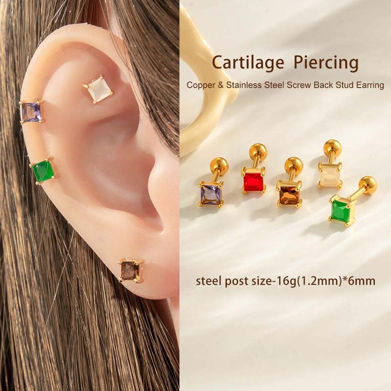 1 Piece Copper Gold Color  Zircon Piercing Earring Picture4