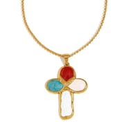 Oil Drop Colored Cross Pendant Necklace - Gold 