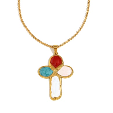 1 Piece Retro Cross Stainless Steel Gold Color Pendant Necklace h5 