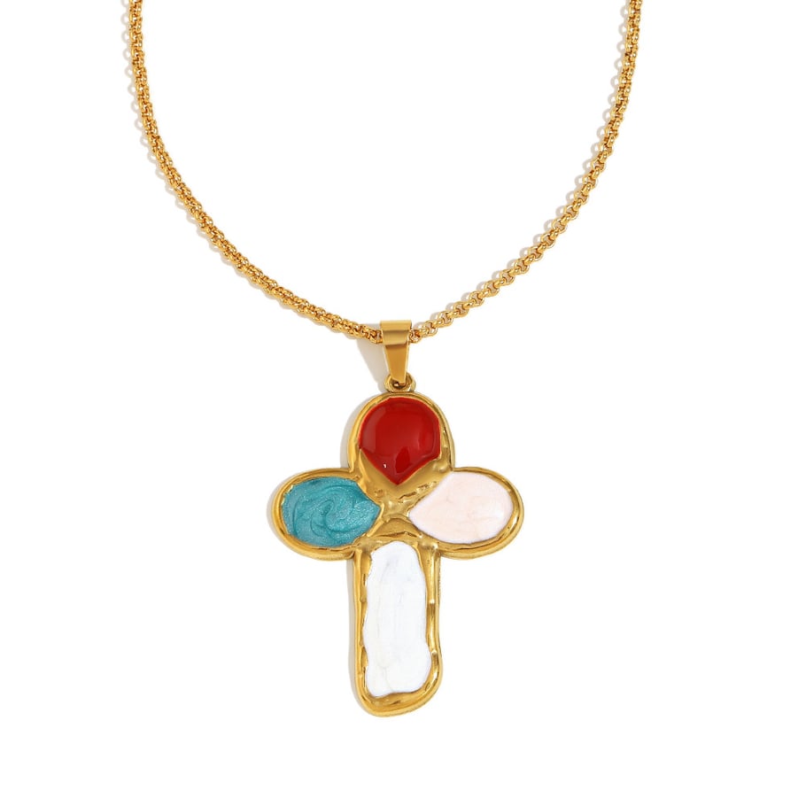 1 Piece Retro Cross Stainless Steel Gold Color Pendant Necklace 