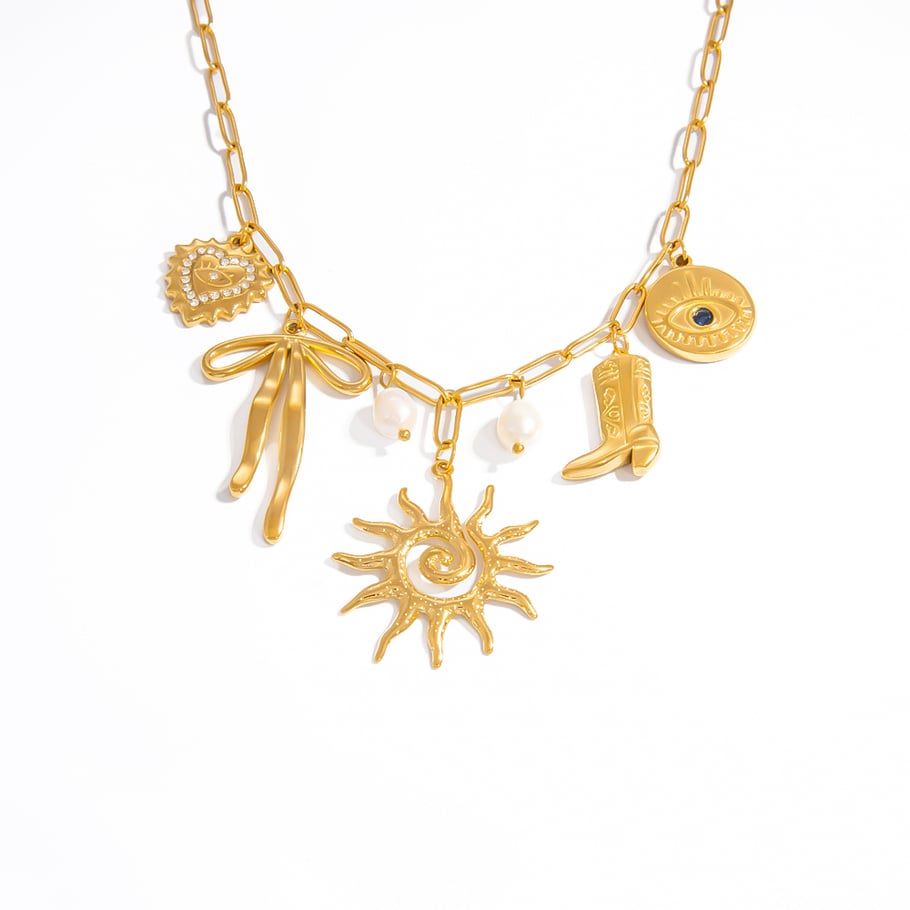 1 stuk Retro Zon roestvrijstalen hangerketting 