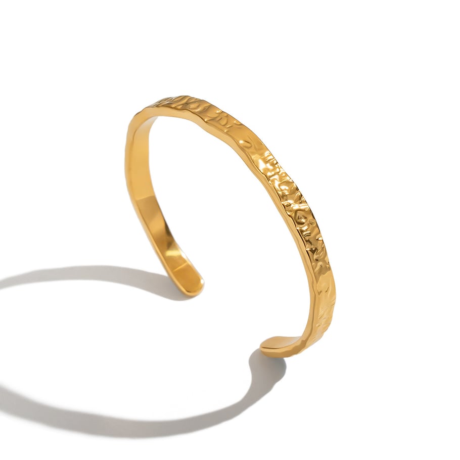 Bracciale rigido color oro in acciaio inossidabile con motivo a martello, 1 pezzo Immagine5