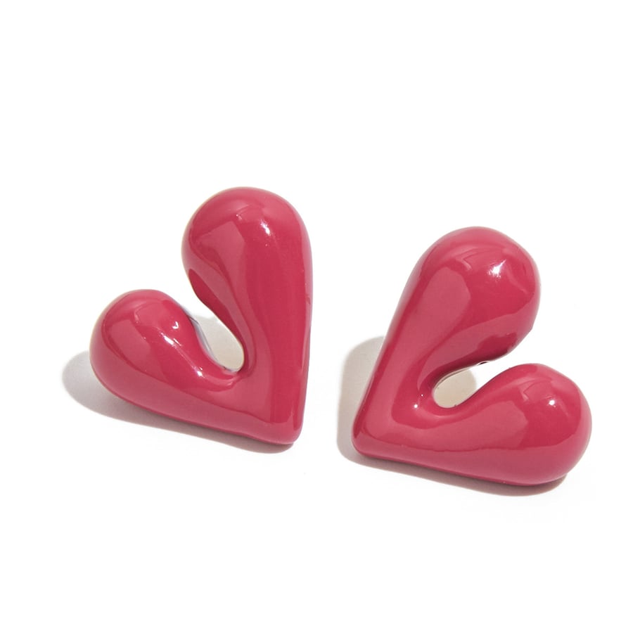 1 Pair Romantic Heart Stainless Steel Gold Color Women's Stud Earrings 