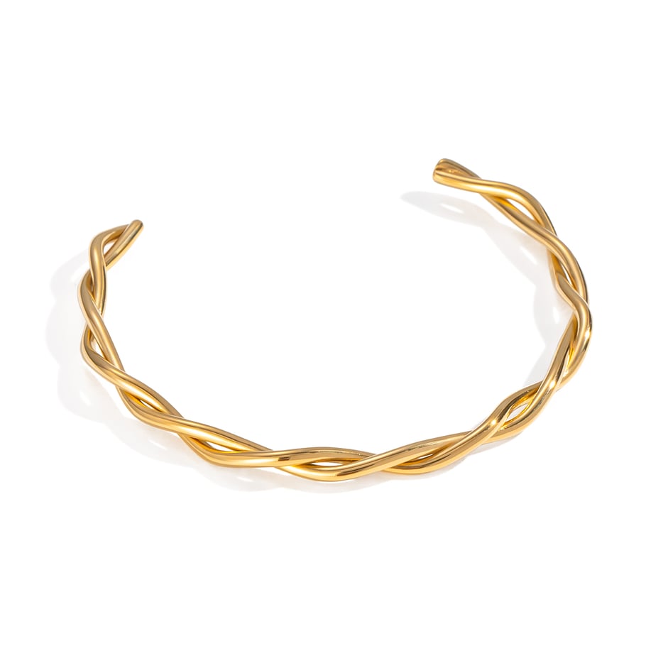 1 Piece Simple Series Casual Twist Stainless Steel Gold Color  Women's Bangles Picture6