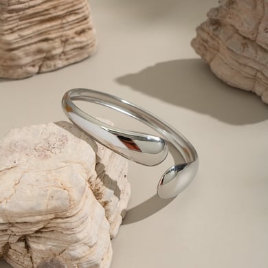 Bracciale rigido color oro in acciaio inossidabile di forma irregolare da 1 pezzo h5 Immagine5