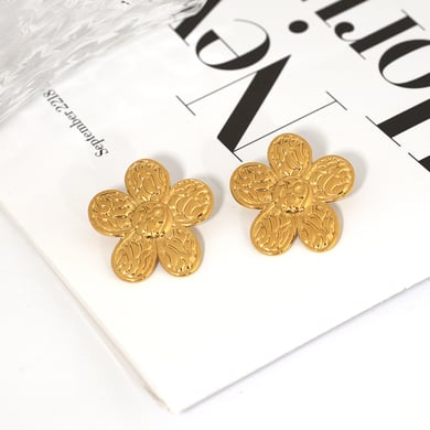 1 par de pendientes sencillos de acero inoxidable dorados con diseño de flores para mujer h5 Imagen7