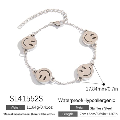 1 stuk glimlachend gezicht roestvrijstalen kettingarmband h5 Afbeelding2