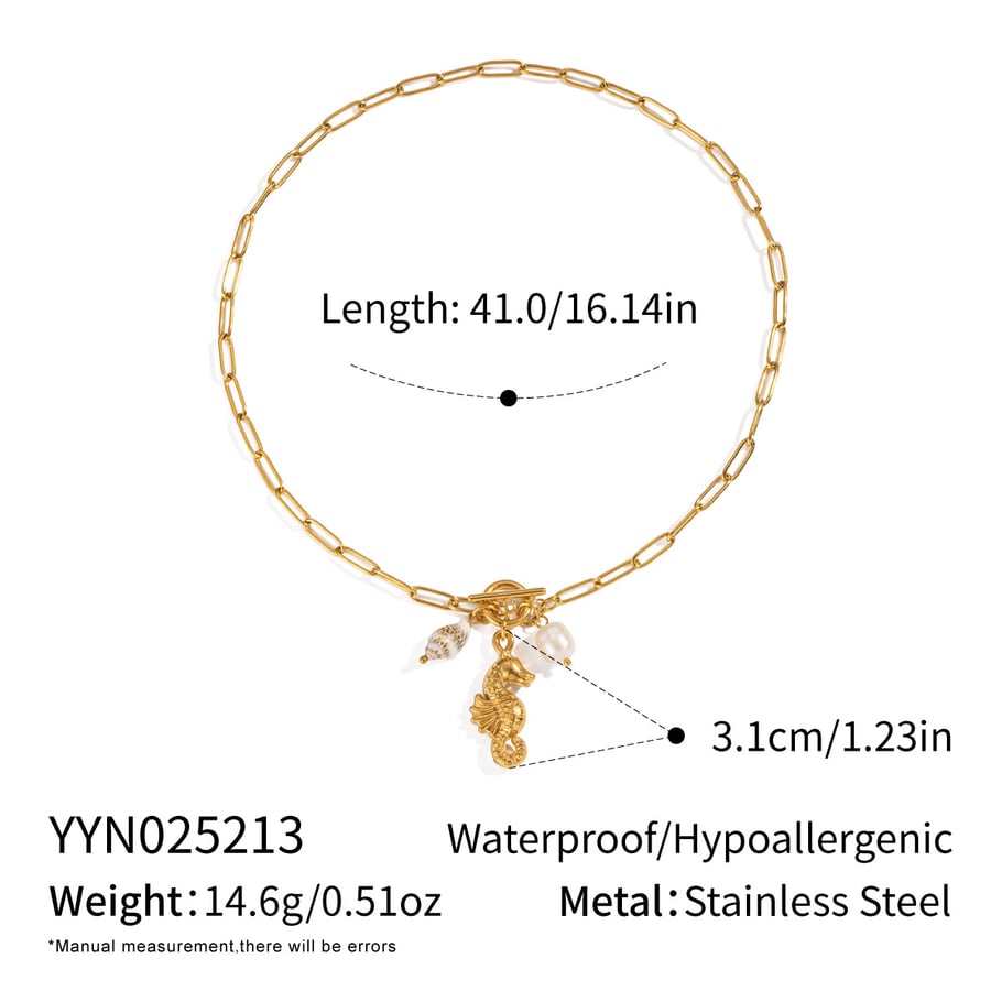 1 Piece Sea Horse Stainless Steel Gold Color Pendant Necklace 