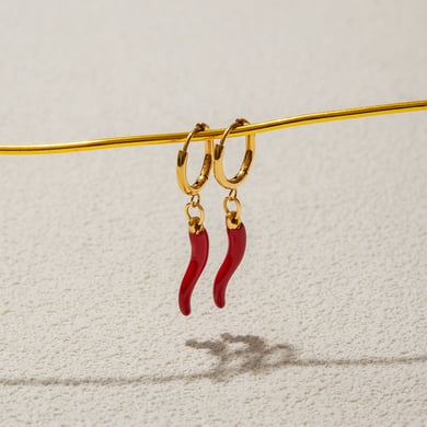 1 paire de boucles d&#39;oreilles pendantes en acier inoxydable couleur or pour femme, motif piment rouge audacieux h5 Image5