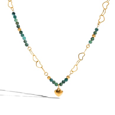 Collier élégant avec pendentif en forme de cœur et perles en acier inoxydable couleur or pour femme, 1 pièce h5 Image7