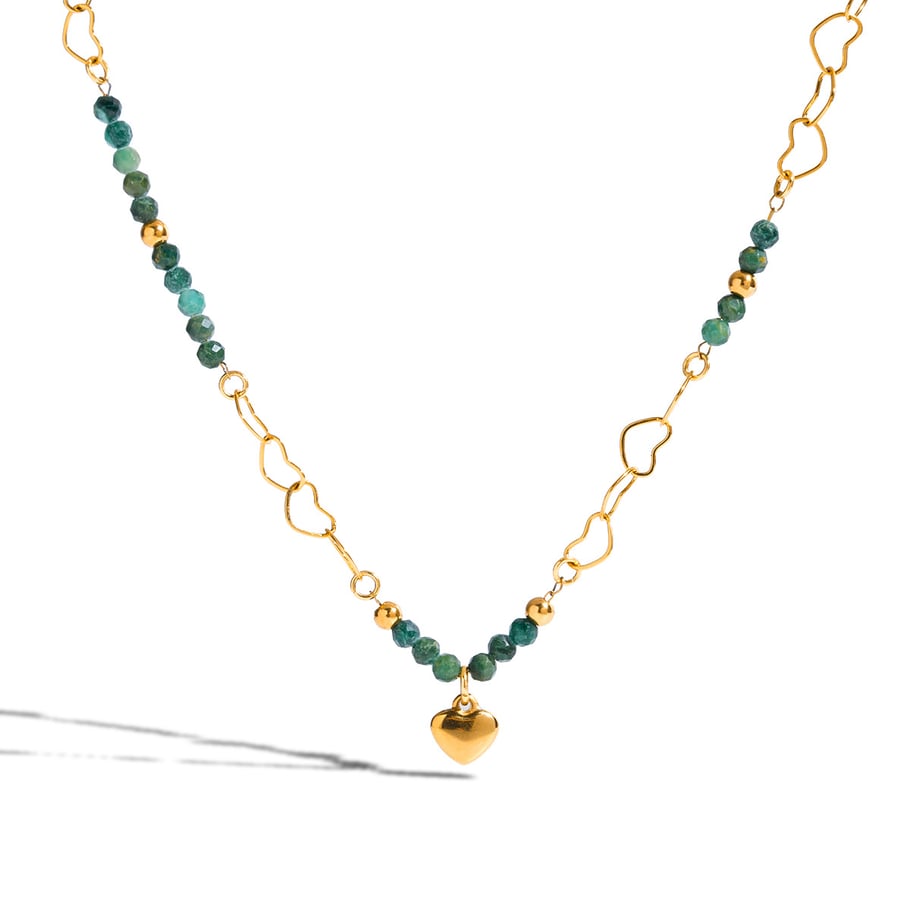 Collier élégant avec pendentif en forme de cœur et perles en acier inoxydable couleur or pour femme, 1 pièce Image7