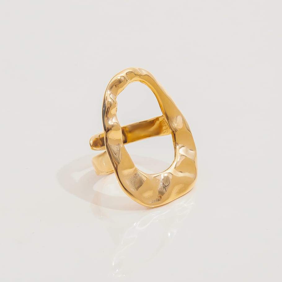 1 stuk onregelmatige ovale roestvrijstalen statement ringen in goudkleur Afbeelding5