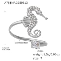 A751-Steel 5A Zircon Seahorse Ring/No.7 Picture2
