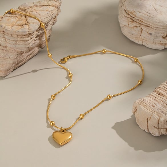 1 Piece Heart Stainless Steel Gold Color Pendant Necklace 2